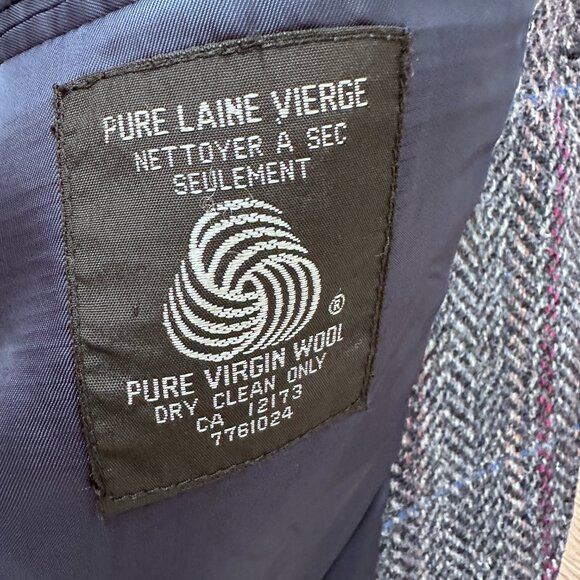 Tweed Plaid Herringbone Wool Blazer sz 46R - grey/blue - Picture 6 of 14